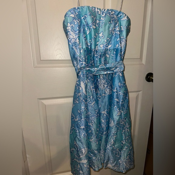 Lilly Pulitzer Strapless Blue and White Silk blend Dress 10 formal wedding - Picture 10 of 13